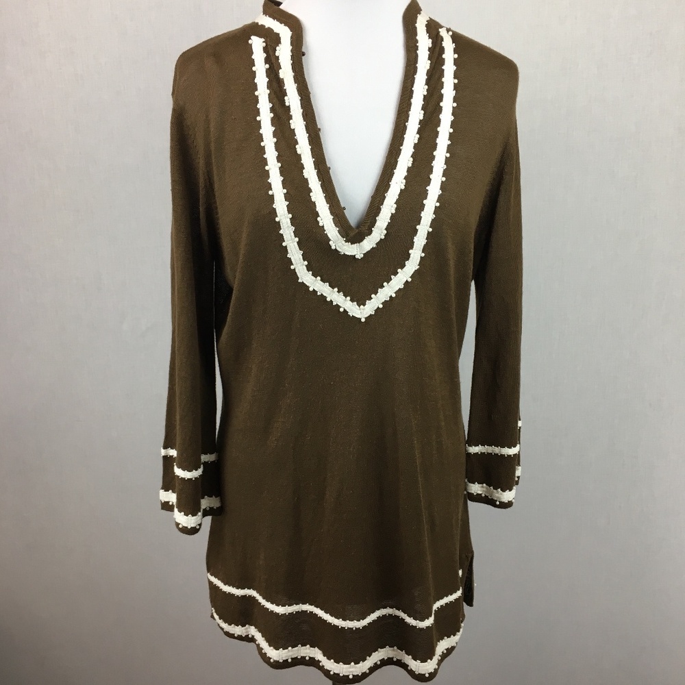 Tommy Bahama Lg Linen beaded embroidered tunic top - Picture 1 of 8